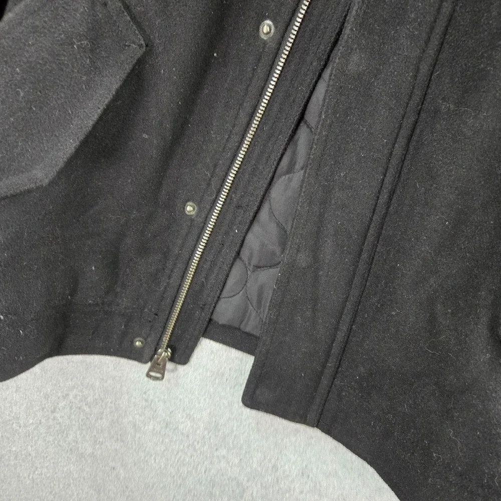 Levi's Men Jacket L Black Military Quilted Lined Hooded Wool Blend Full Zip READ